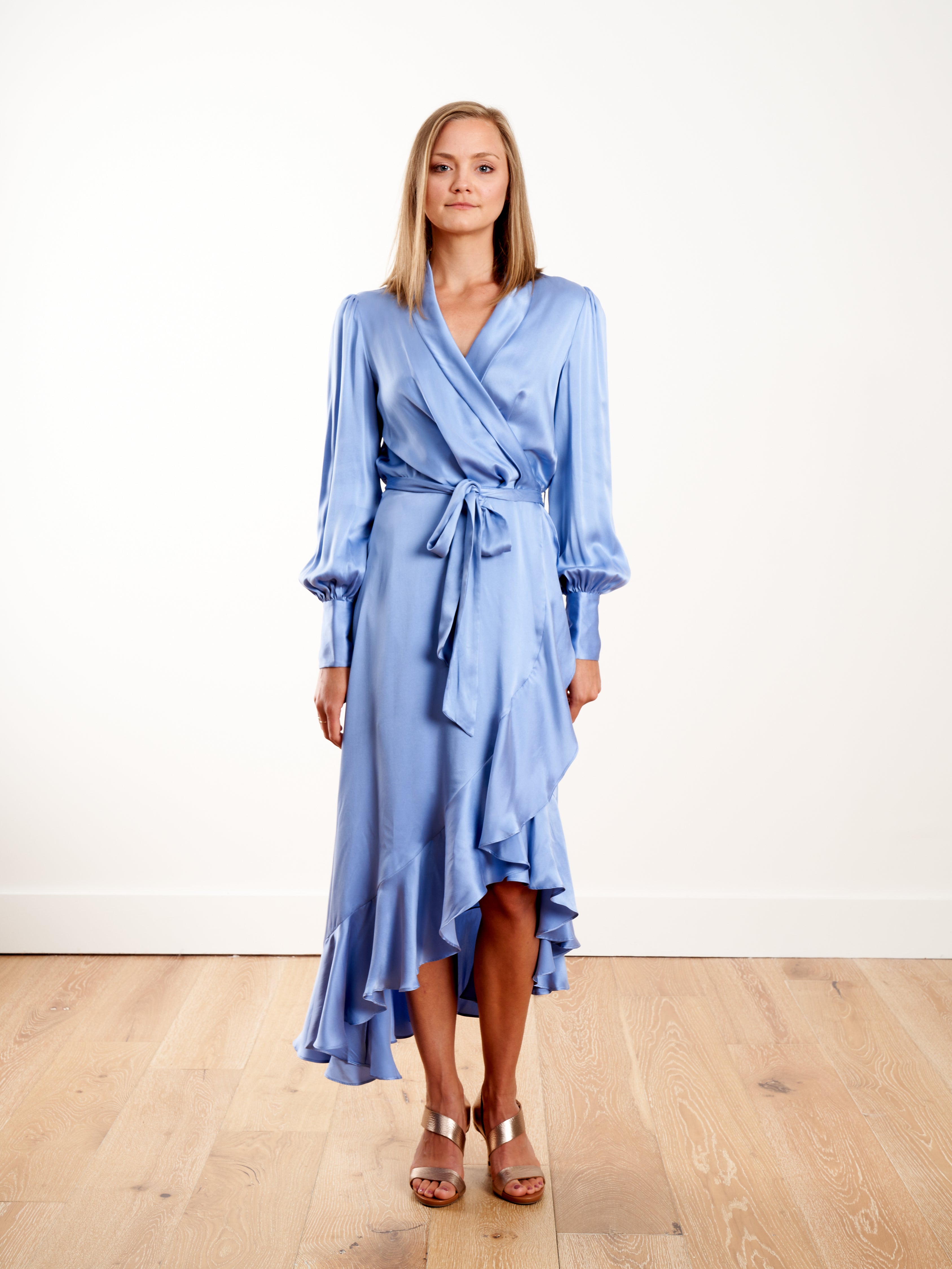 Zimmermann Silk Wrap Midi Dress Cornflower